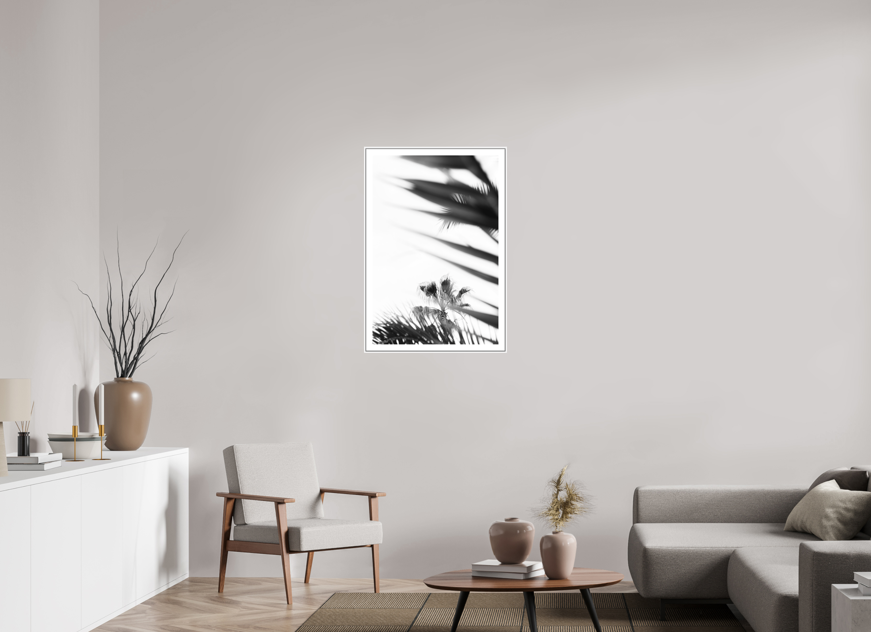 60 x 90 cm, Luxe Paper on Dibond with White Floater Frame palms, balearic islands