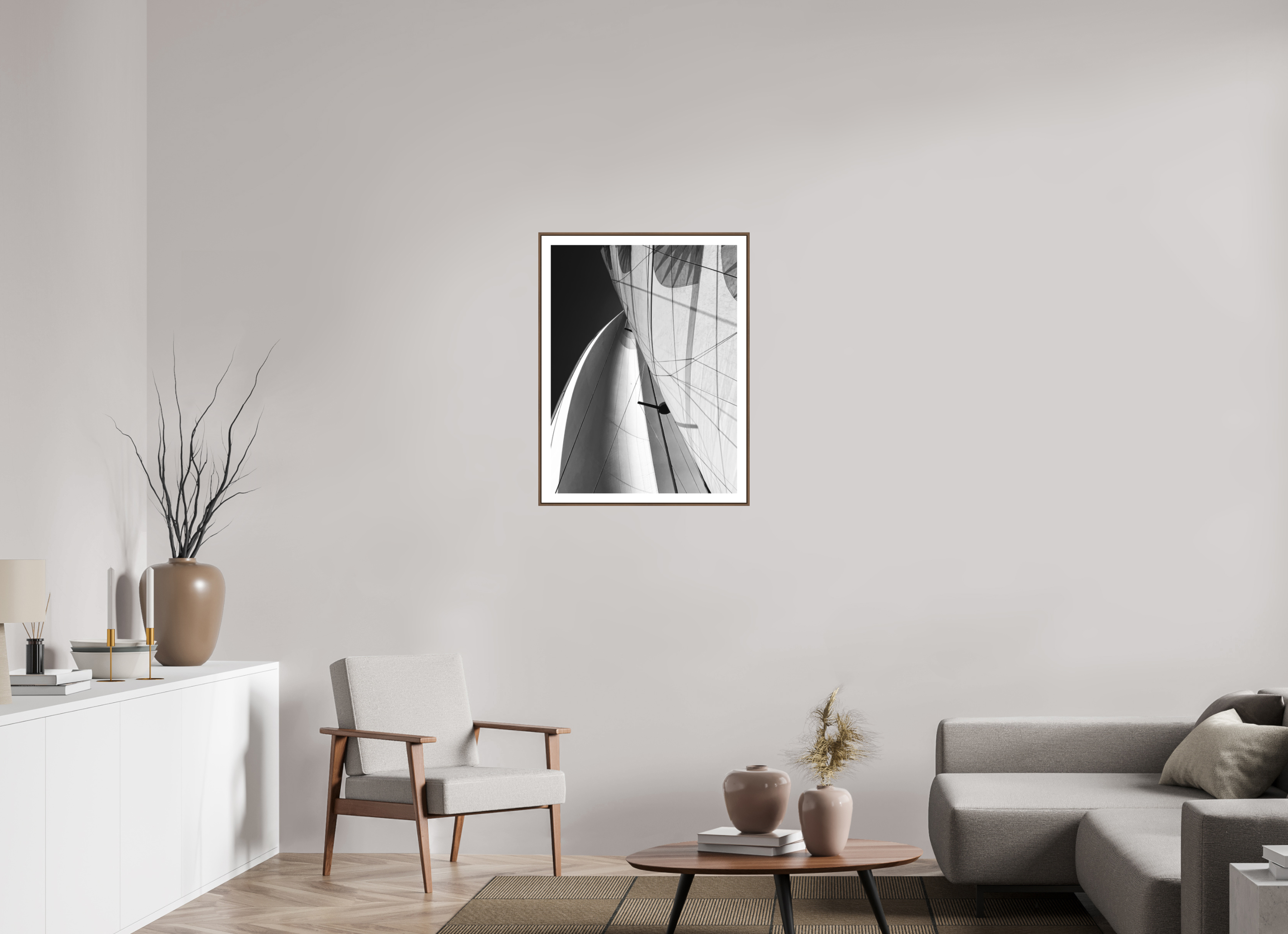 60 x 80 cm, Luxe Paper on Dibond with Walnut Floater Frame the direction