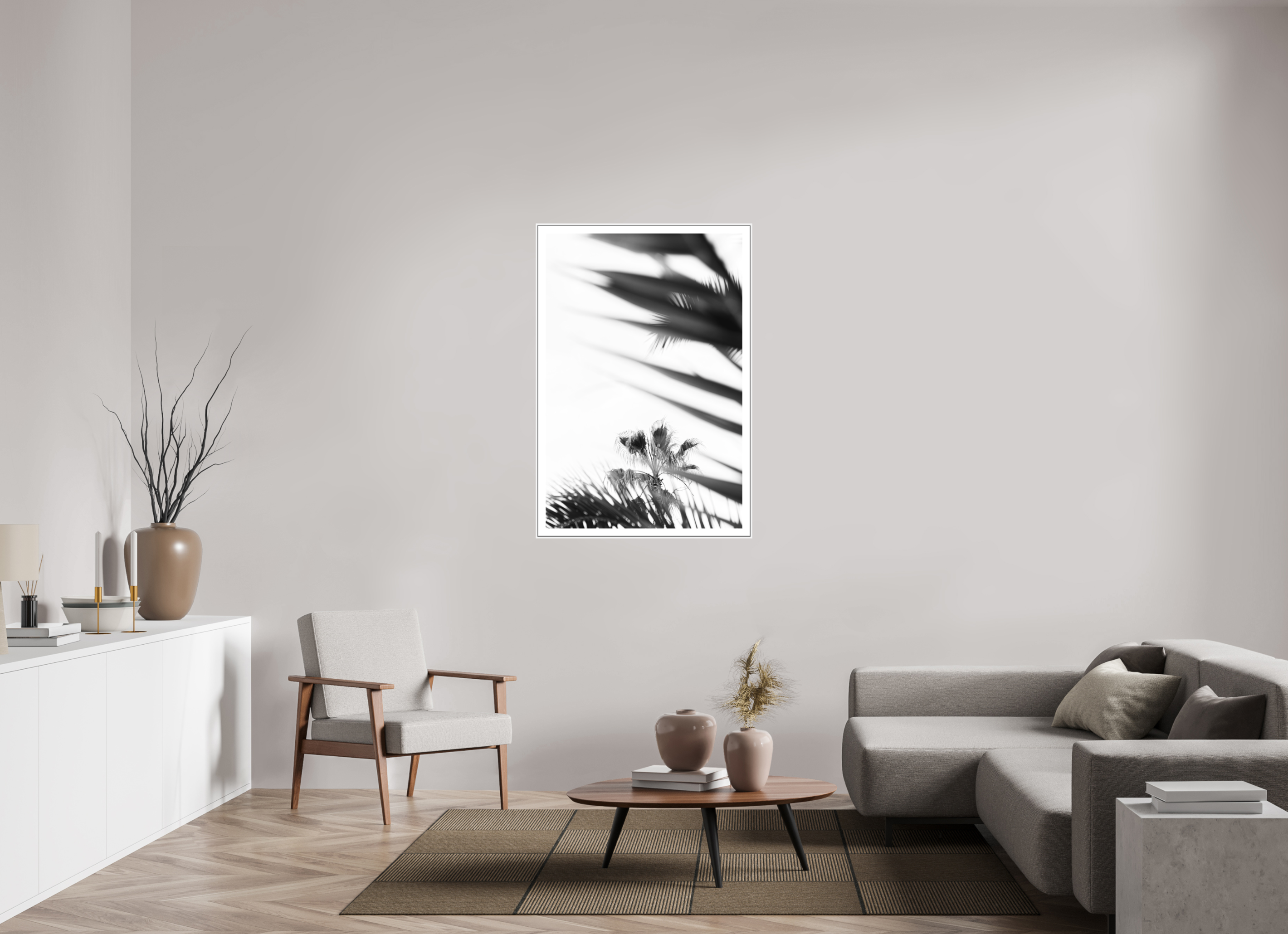 80 x 120 cm, Luxe Paper on Dibond with White Floater Frame palms, balearic islands