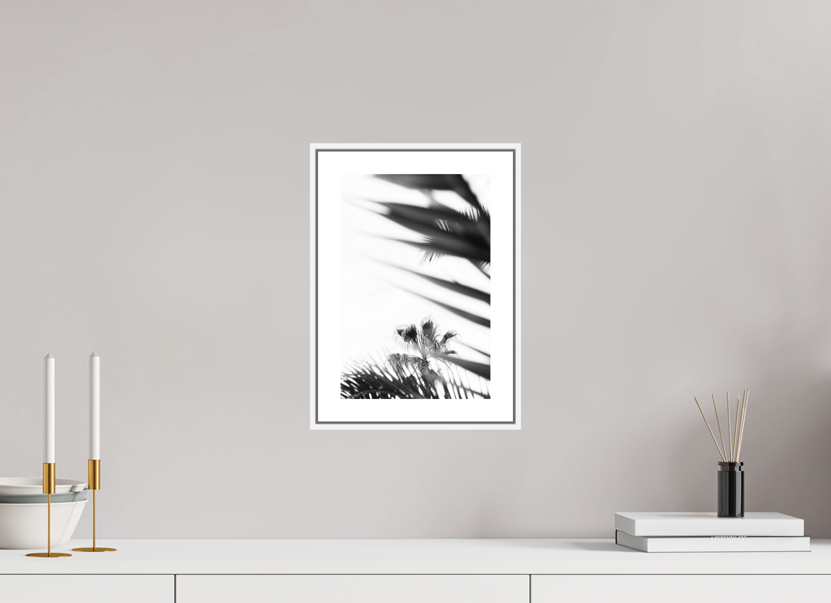 20 x 30 cm, Luxe Paper on Dibond with White Floater Frame palms, balearic islands